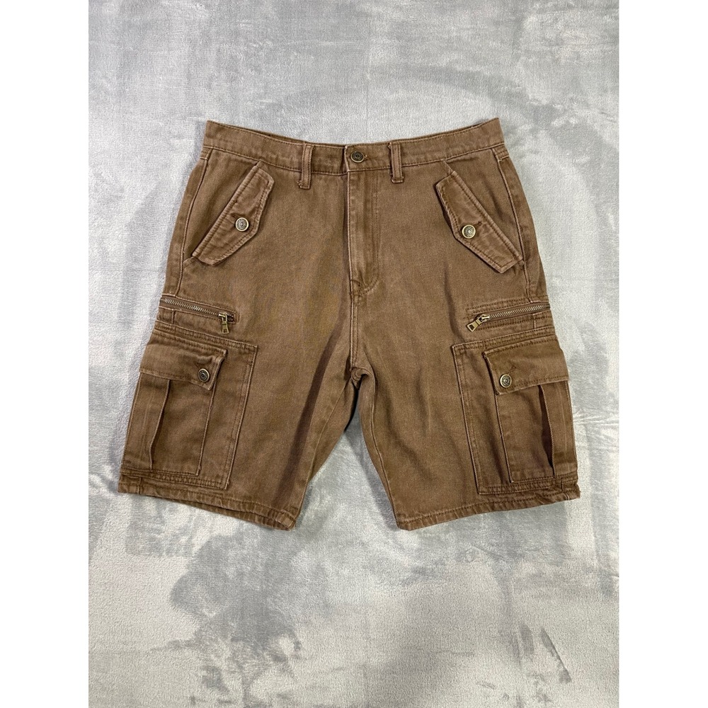 Forever 21 Mens Slim Fit Cargo Shorts Brown Cotton Multi Pocket Size 32